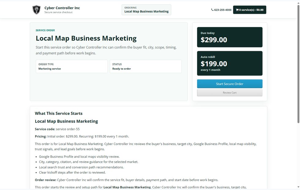 Private Service Order Page screenshot